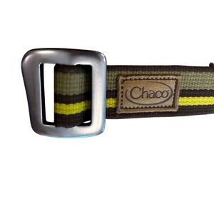 Chaco Mens Belt Woven‎ Olive Brown Yellow Stripe Casual Canvas
